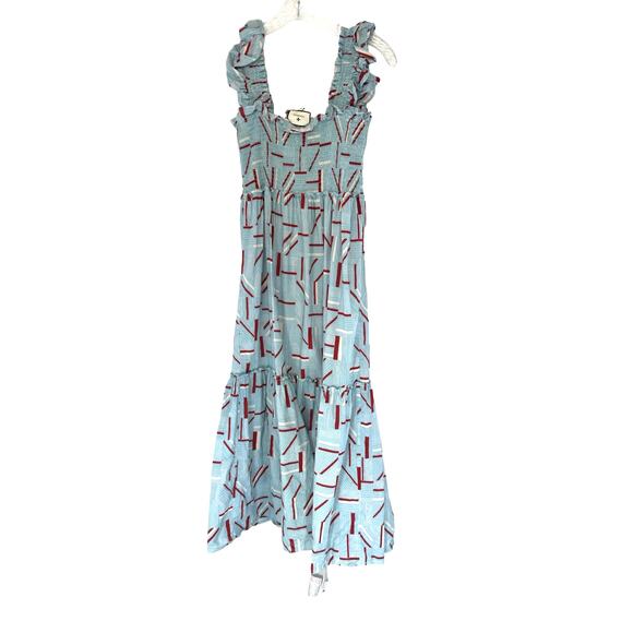 Tuckernuck Blue Red White Rory‎ Smocked Flutter Sleeve Midi Dress Size Medium - Picture 8 of 10